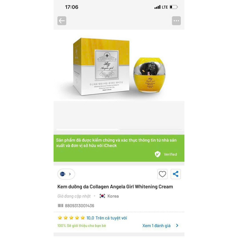 Kem đặc tri nám số 1 cô gái vàng Angela girl