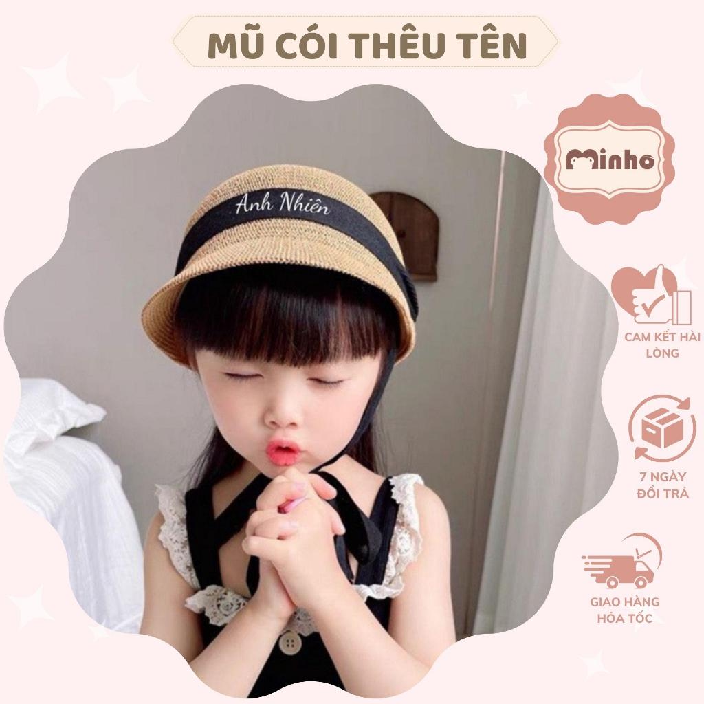 Mũ cói THÊU TÊN cho bé 1 đến 5 tuổi , mũ thêu tên theo yêu cầu cho bé siêu xinh