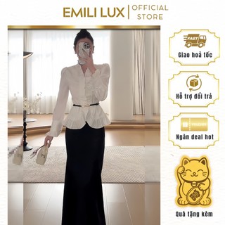 Set áo sơ mi trắng kiểu Pháp Emili phối chân váy đen dài 