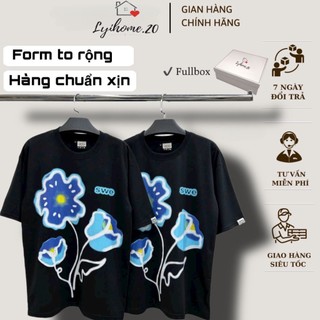 Áo thun tay lỡ LYIHOME form rộng unisex - áo thun cổ tròn form rộng co giãn, thoáng mát, không nhăn in hình bông hoa 3D