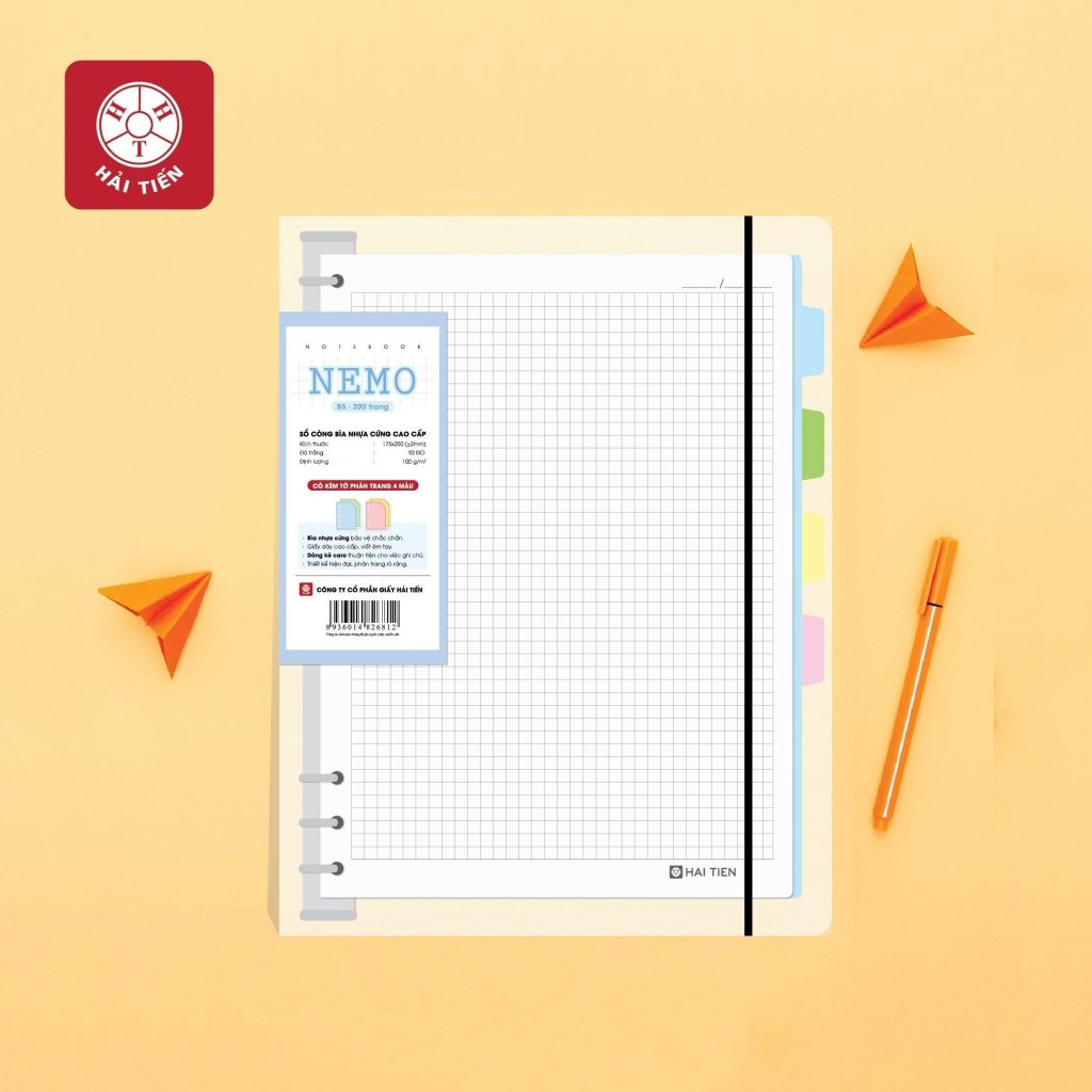 HẢI TIẾN Sổ bìa còng nhựa cứng cao cấp NEMO - Có phân trang 4 màu