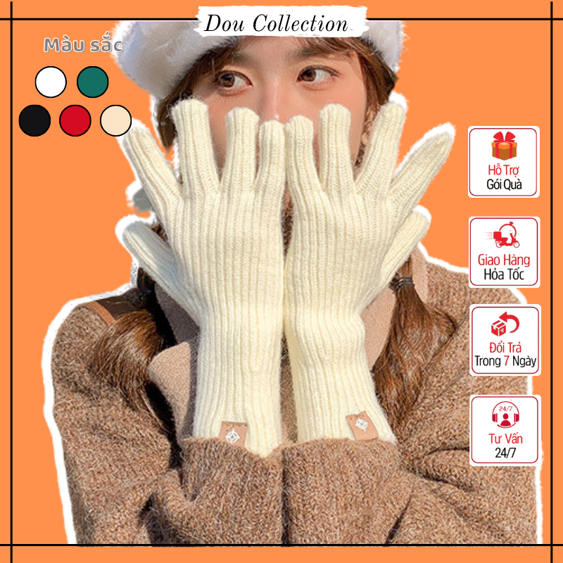Găng Tay len dày unisex, Bao tay mềm mịn họa tiết trơn phối viền kèm tag giữ ấm thiết kế cảm ứng điện thoại - Mã GT019