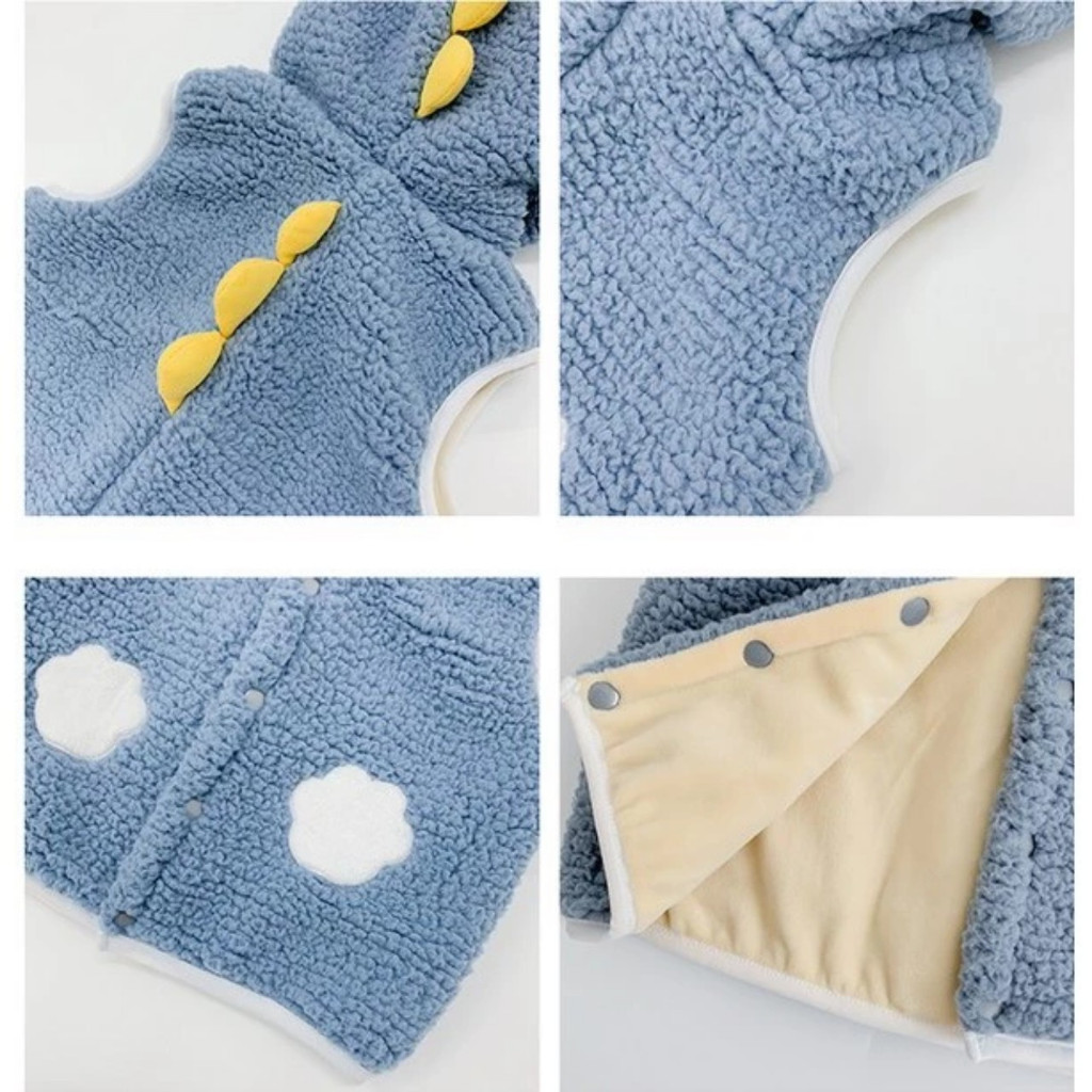 Áo khoác gile có mũ trần bông giả lông cừu nhung mùa thu đông cho bé