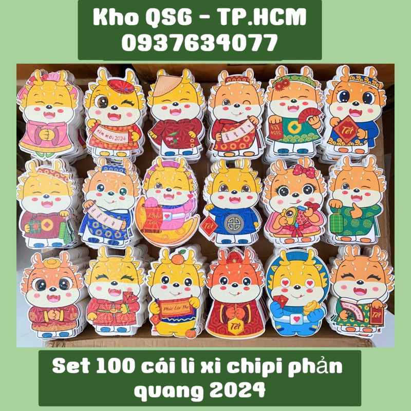 Sỉ 500 đ- Combo 100 cái Bao lì xì chipi lì xì hoạt hình tết Giáp Thìn 2024 mới cao cấp đẹp độc lạ hình rồng