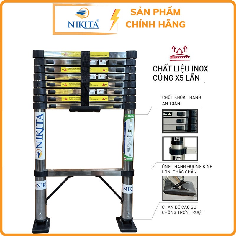 Thang rút đơn inox xếp gọn, chịu lực tới 150kg - Nikita chính hãng - bảo hành 24 tháng