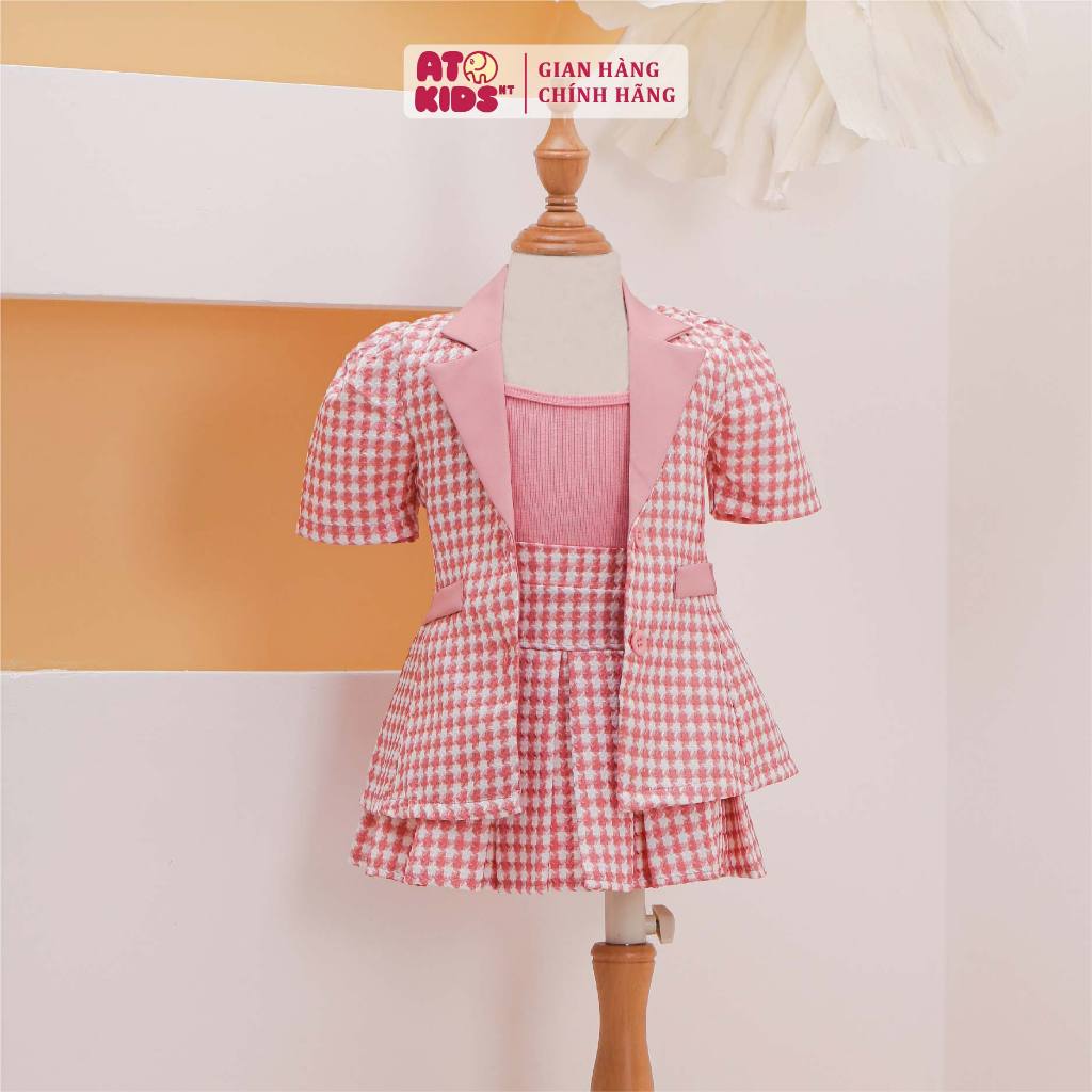 Vest bé gái ATOKIDS sành điệu, tay ngắn mix chân váy dễ thương từ 1 tuổi đến 10 tuổi AT26