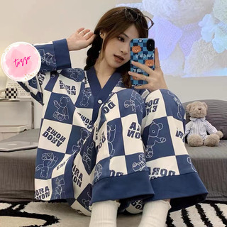 Đồ bộ pijama nữ dài tay chất liệu thun họa tiết dễ thương form bigsize 60-70Kg TOZZO PZDD01