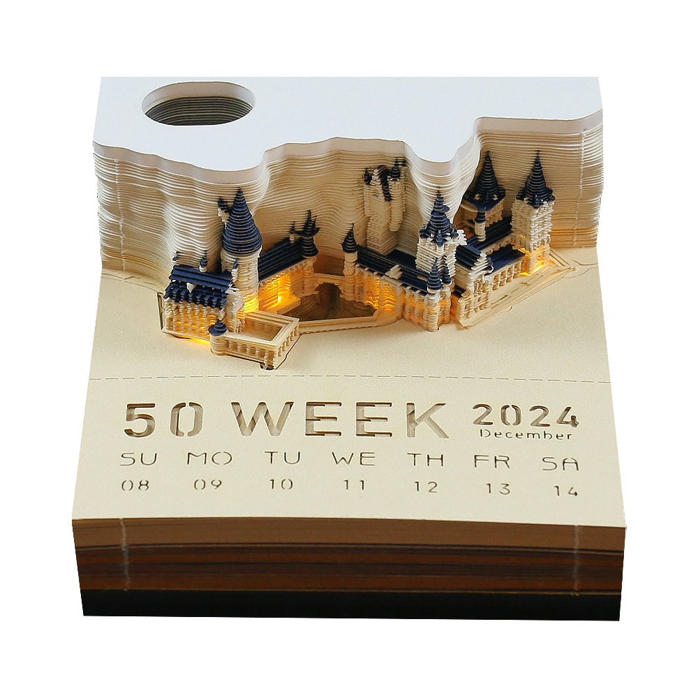 Lịch 2024 Giấy Note 3D Trường Hogwarts Harry Potter có đèn