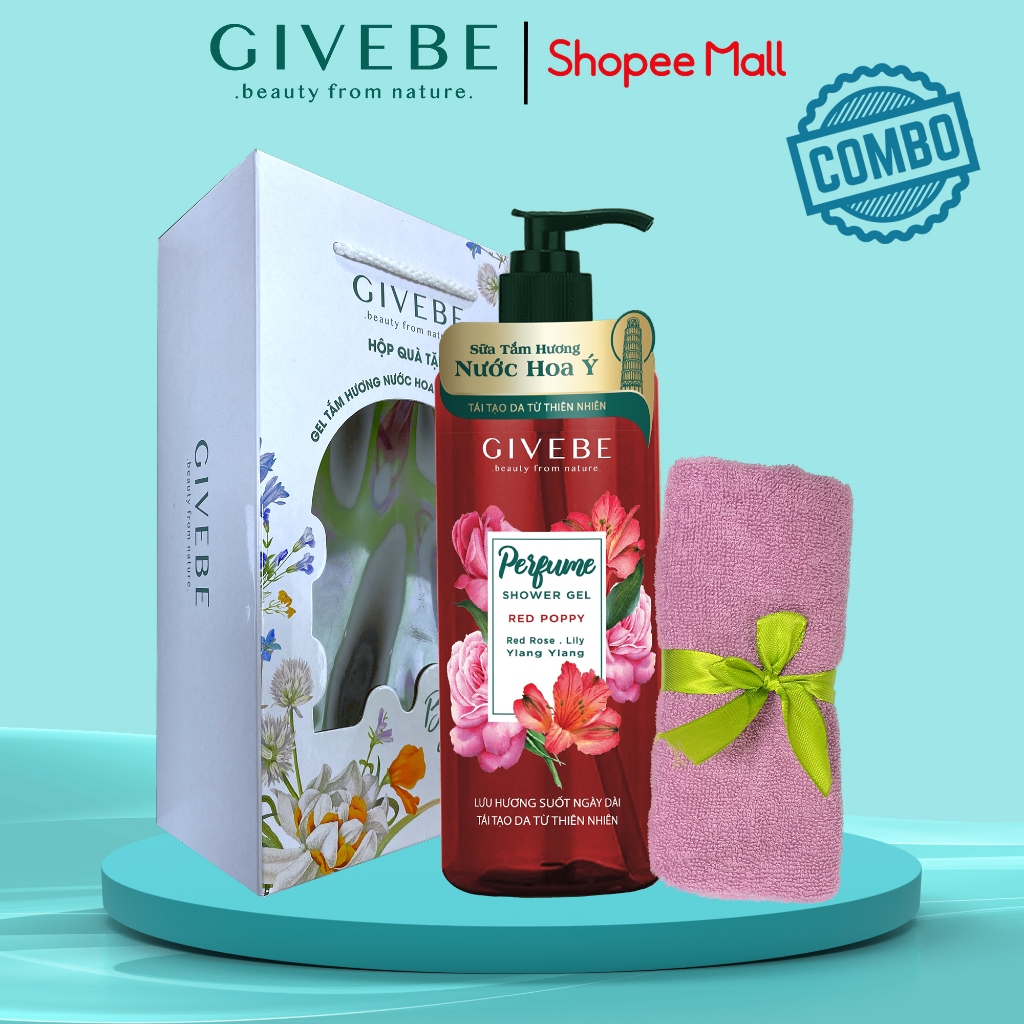 Sữa tắm GIVEBE Đỏ Red Poppy 700ml hương nước hoa Ý tái tạo làn da, mềm mại, sạch mụn