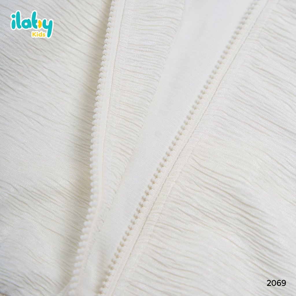 Bộ áo khoác cho bé gái ILABY chân váy phối dây chất liệu thun vân gỗ màu trắng cho bé 10-35kg