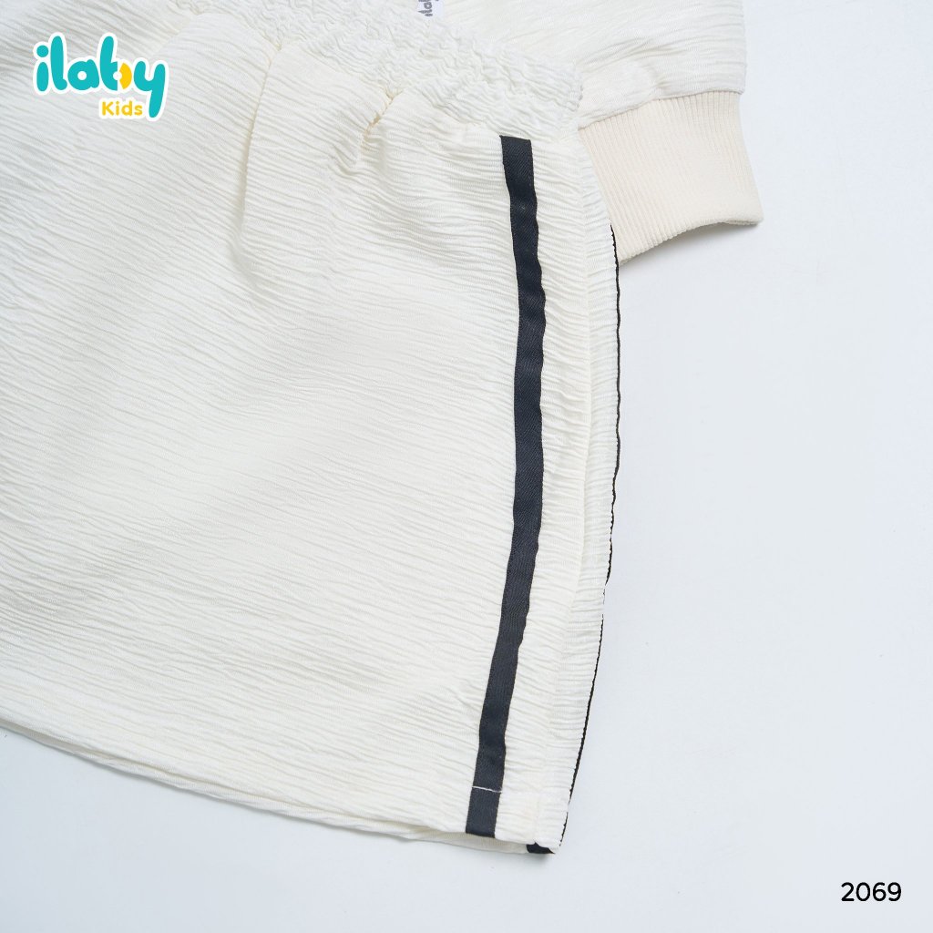 Bộ áo khoác cho bé gái ILABY chân váy phối dây chất liệu thun vân gỗ màu trắng cho bé 10-35kg