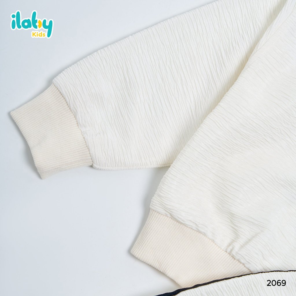 Bộ áo khoác cho bé gái ILABY chân váy phối dây chất liệu thun vân gỗ màu trắng cho bé 10-35kg