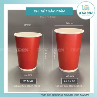 [Combo 50] Ly giấy 14oz (360ml,400ml), 16oz (480ml,500ml), Màu Đỏ, 2PE - KIMBIN