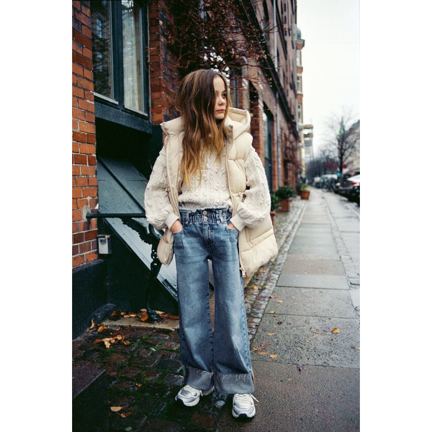 Quần jean Za.Ra xắn lai ngầu đẹp cho bé gái size 8Y