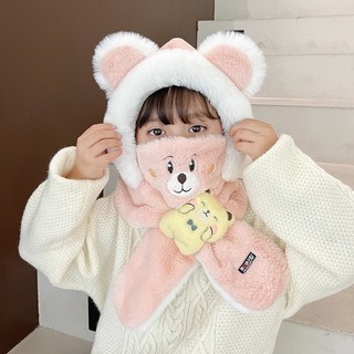 Mũ gấu bông liền khăn cho bé trai bé gái