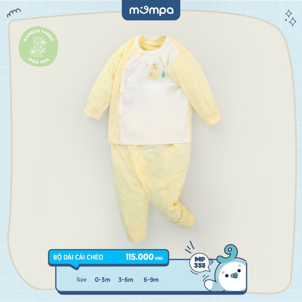 Bộ dài tay sơ sinh cho bé Mompa 0 đến 9 tháng dài tay vải Sợi tre Bamboo thấm hút tốt MP 355