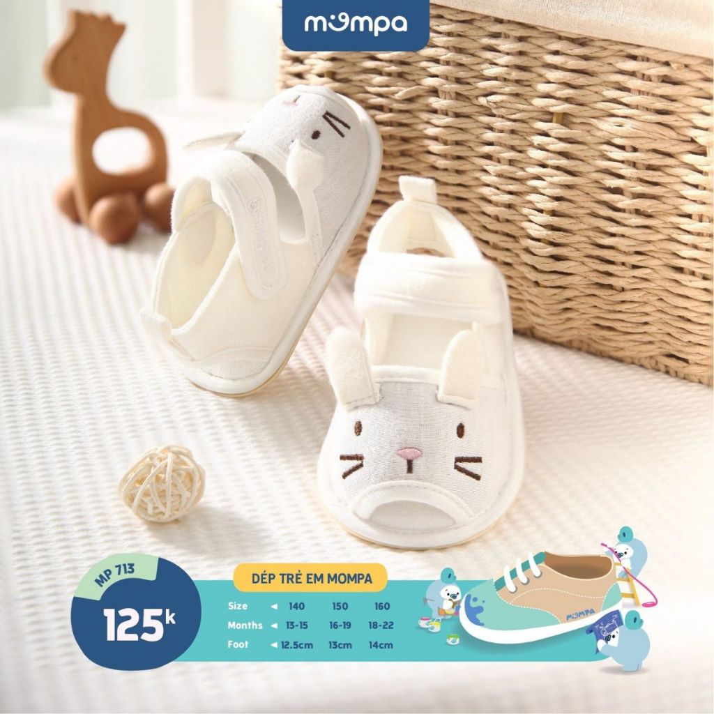 Dép tập đi cho bé Mompa từ 13 đến 22 tháng đế cao su chống trượt vải mềm mại hoạ tiết dễ thương MP 713 [M23]