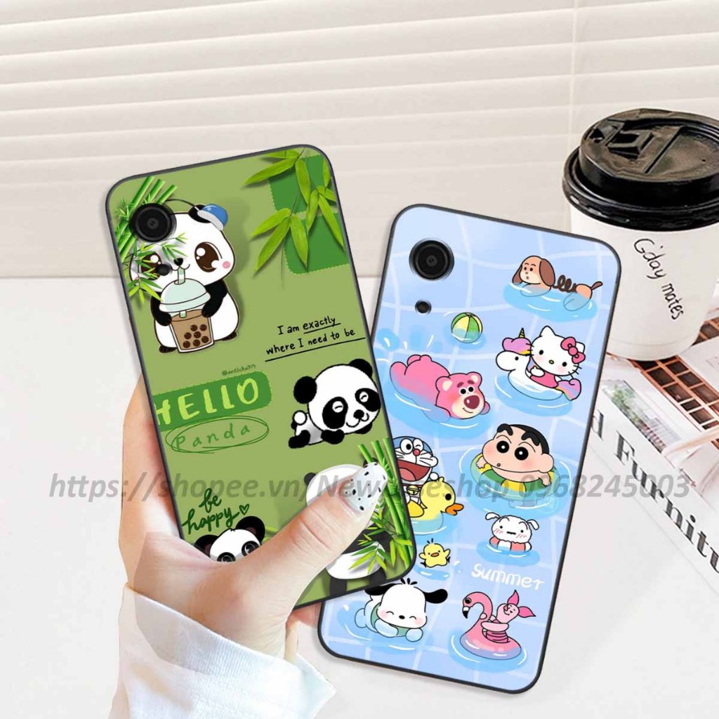 Ốp Samsung A01 CORE / A03 CORE viền vuông hình gấu dâu lotso,shin,gấu trúc cute dễ thương