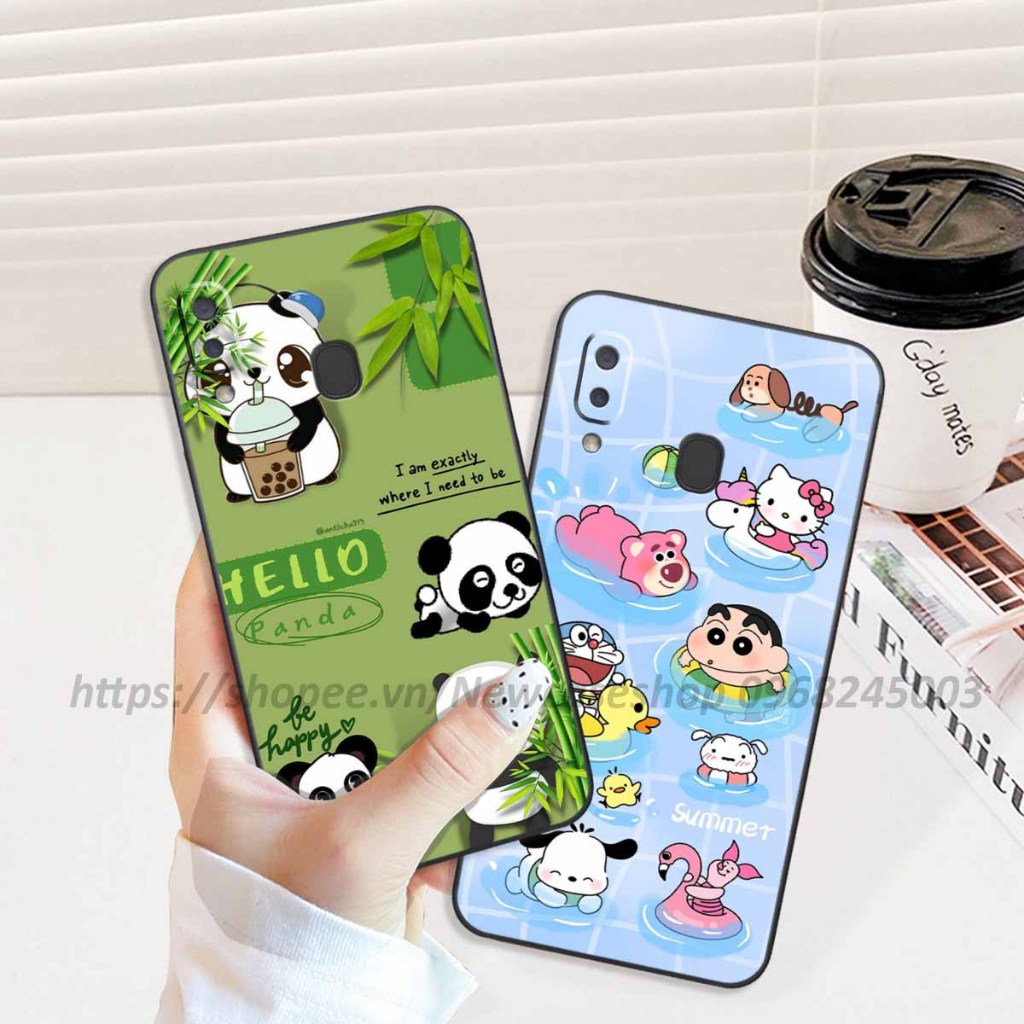Ốp Samsung A20 / A30 / M20 / M30 viền vuông hình gấu dâu lotso,shin,gấu trúc cute dễ thương
