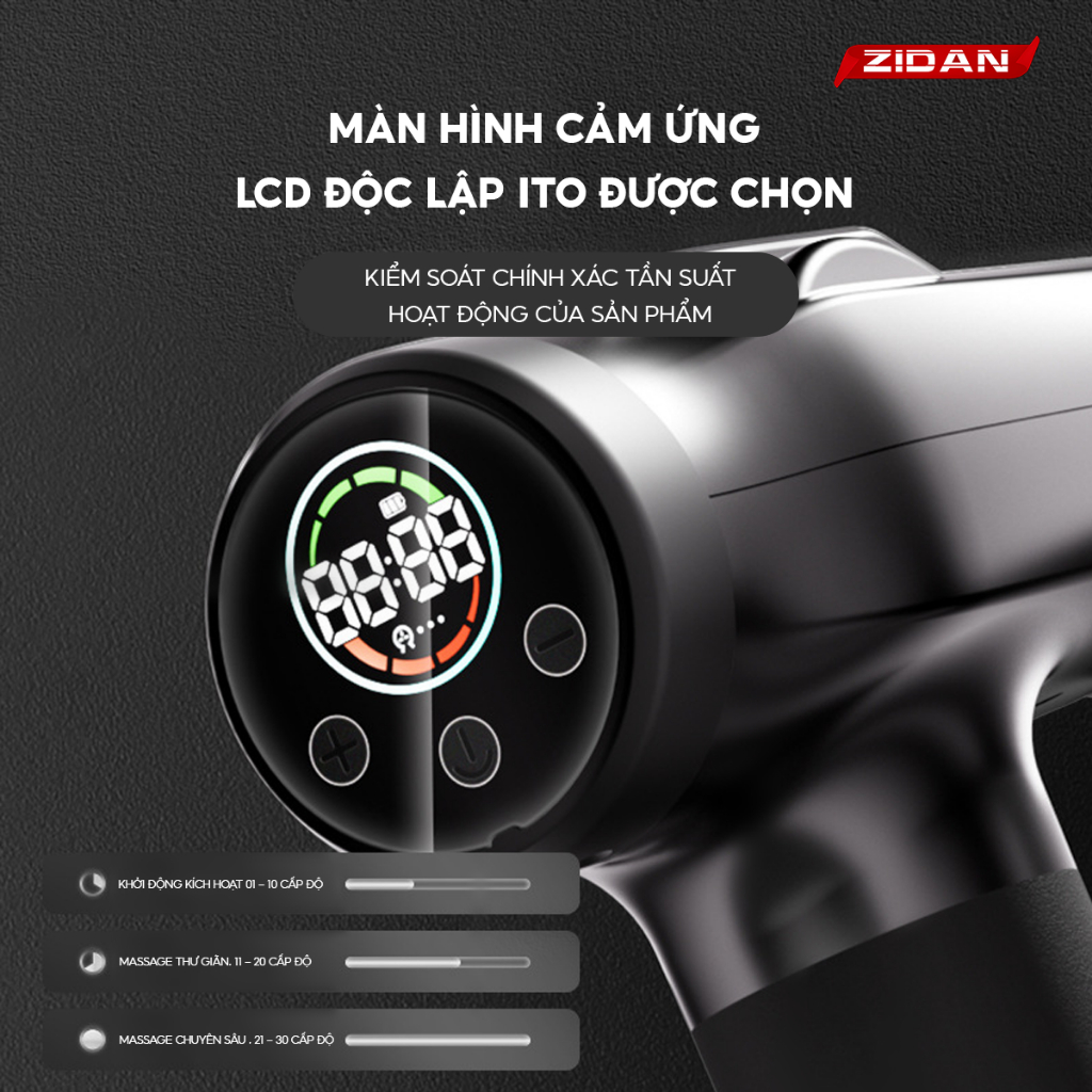 Máy massage cầm tay cao cấp ZD-99 ZIDAN chính hãng mát xa gun bộ máy giãn cơ đấm lưng 99 chế độ màng hình LCD