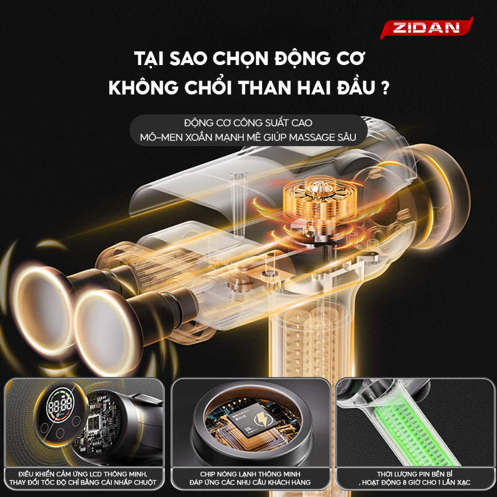 Máy massage cầm tay cao cấp ZD-99 ZIDAN chính hãng mát xa gun bộ máy giãn cơ đấm lưng 99 chế độ màng hình LCD