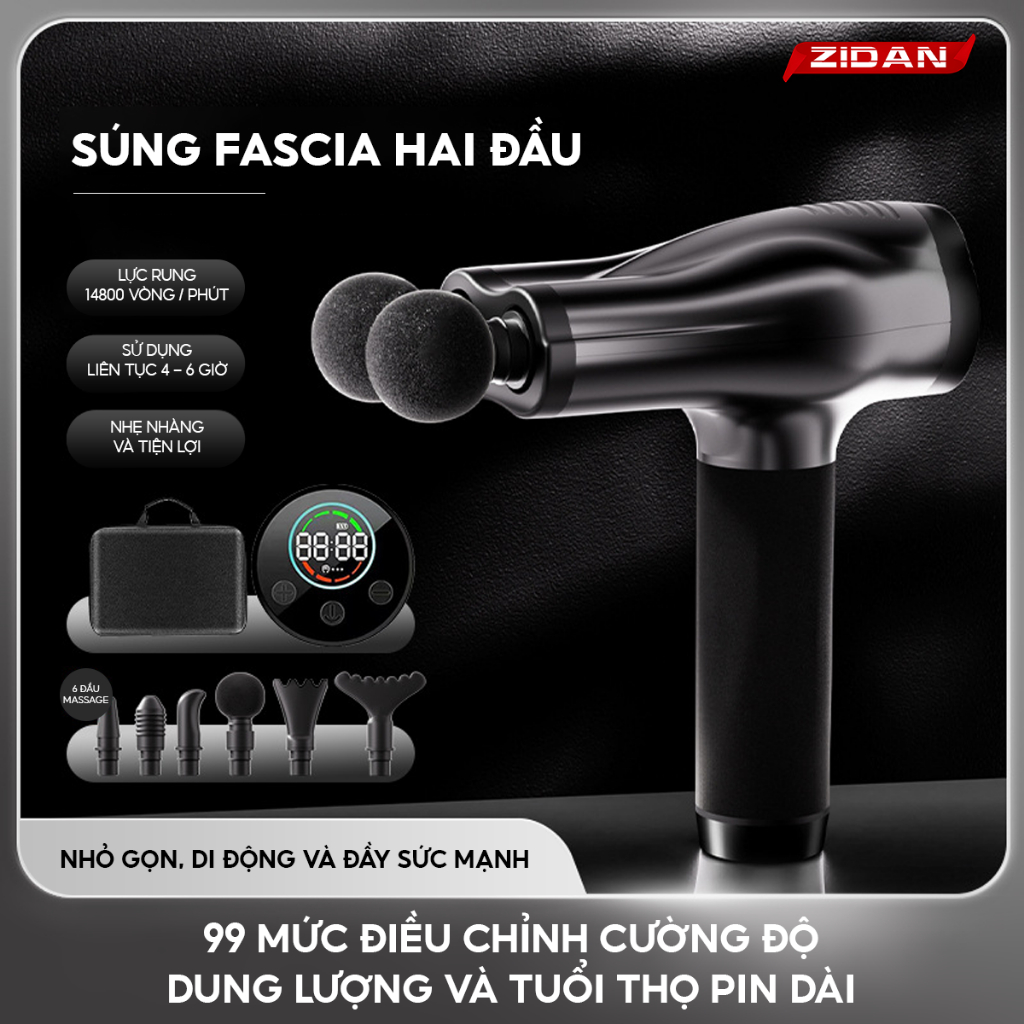 Máy massage cầm tay cao cấp ZD-99 ZIDAN chính hãng mát xa gun bộ máy giãn cơ đấm lưng 99 chế độ màng hình LCD