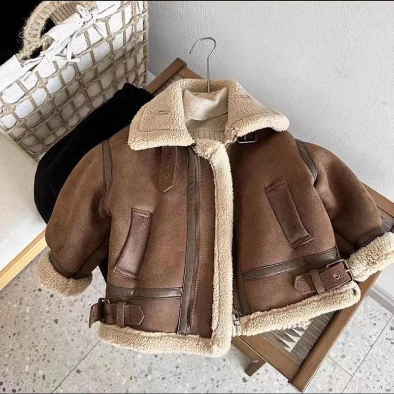  Áo khoác da lộn lót lông bé trai bé gái hàng Quảng Châu siêu ấm   Áo form to nên lùi 1-2 size  