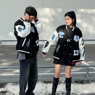 Áo bomber varsity nam nữ jacket from rộng bóng chày bigsize unisex chất dạ ép tay da lót dù O.W AC Milan Gin Store