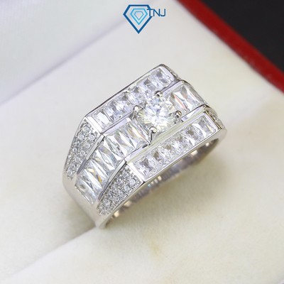 Nhẫn nam bạc Moissanite 5.5ly xi bạch kim kèm thẻ tra cứu đá bản vuông sang trọng NNAM0074 - Trang Sức TNJ