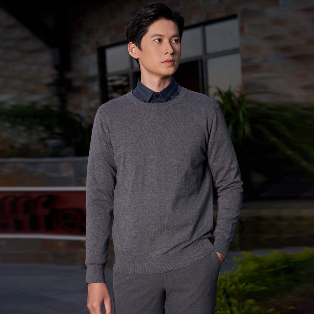 Áo Len Nam Trơn Chất Cotton Mềm Mịn Cao Cấp 2003E Màu Xám Đậm - Vulcano