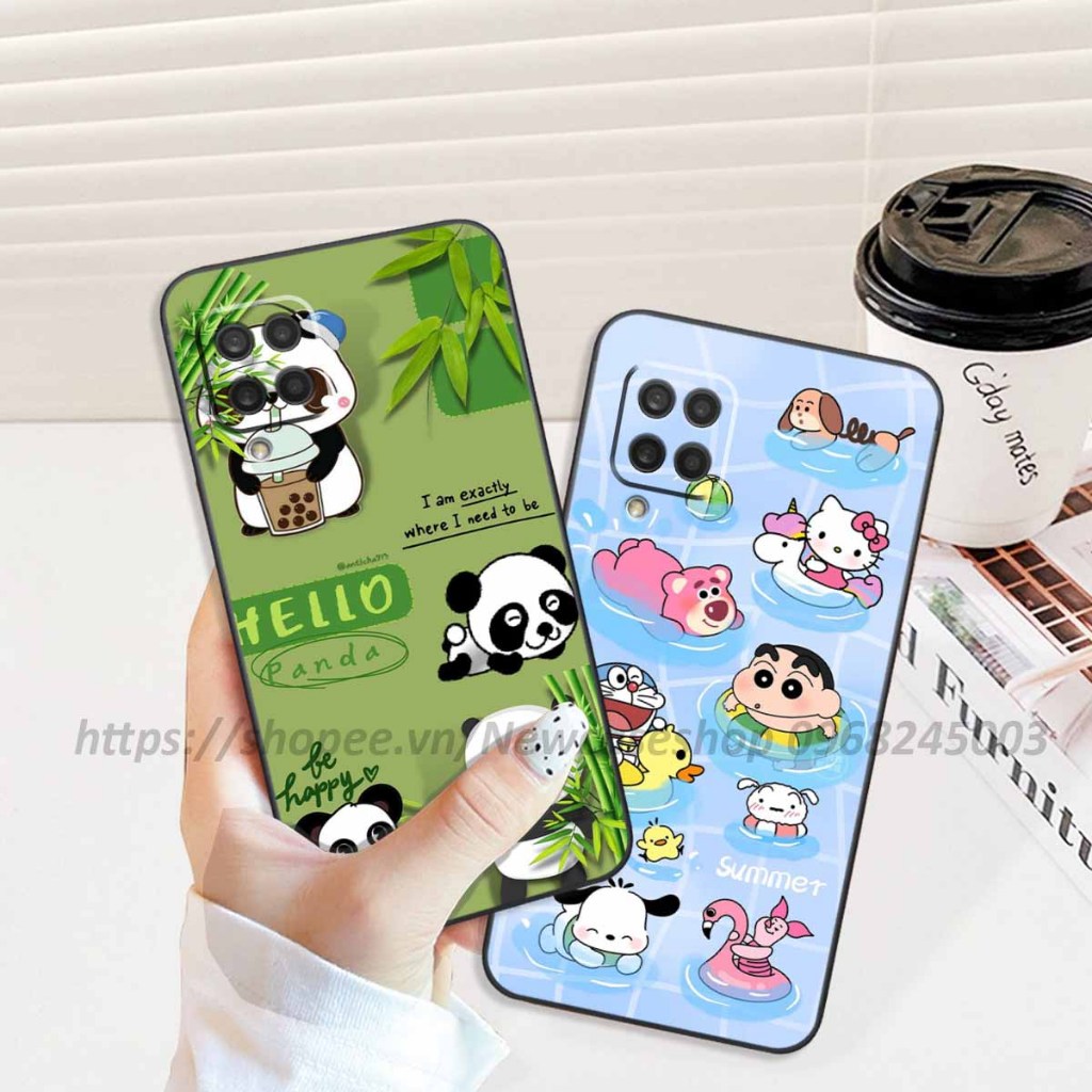 Ốp Samsung A12 / A22 4G / A22 5G / M32 4G viền vuông hình gấu dâu lotso,shin,gấu trúc cute dễ thương