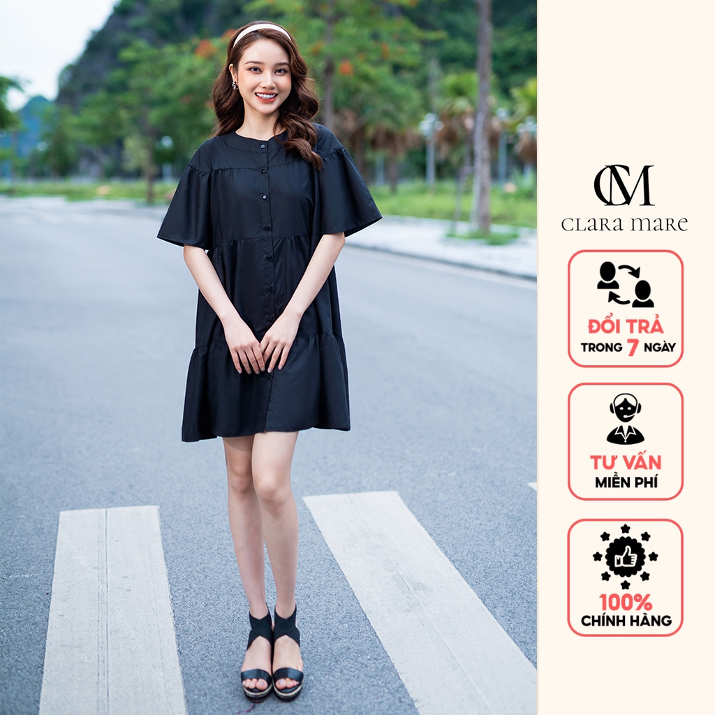 Đầm tay ngắn cổ tròn dáng suông form rộng CLARA MARE DRE5013