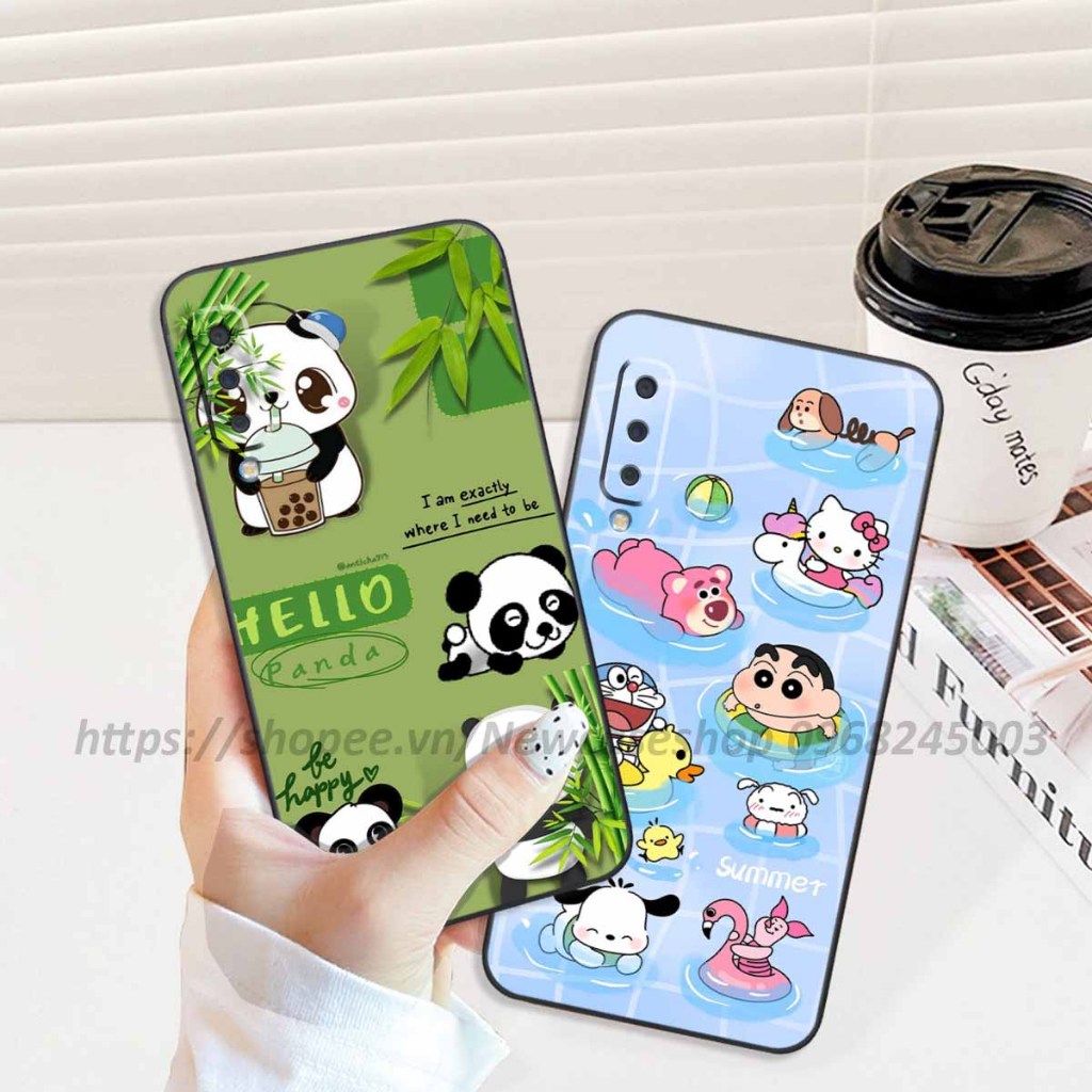 Ốp Samsung A7 2018 / A750 viền vuông hình gấu dâu lotso,shin,gấu trúc cute dễ thương