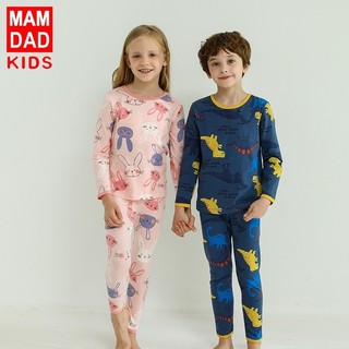 Bộ thun cotton dài tay MAM DAD KIDS họa tiết khủng long/ chim cánh cụt cho bé trai - Little Maven Chính Hãng
