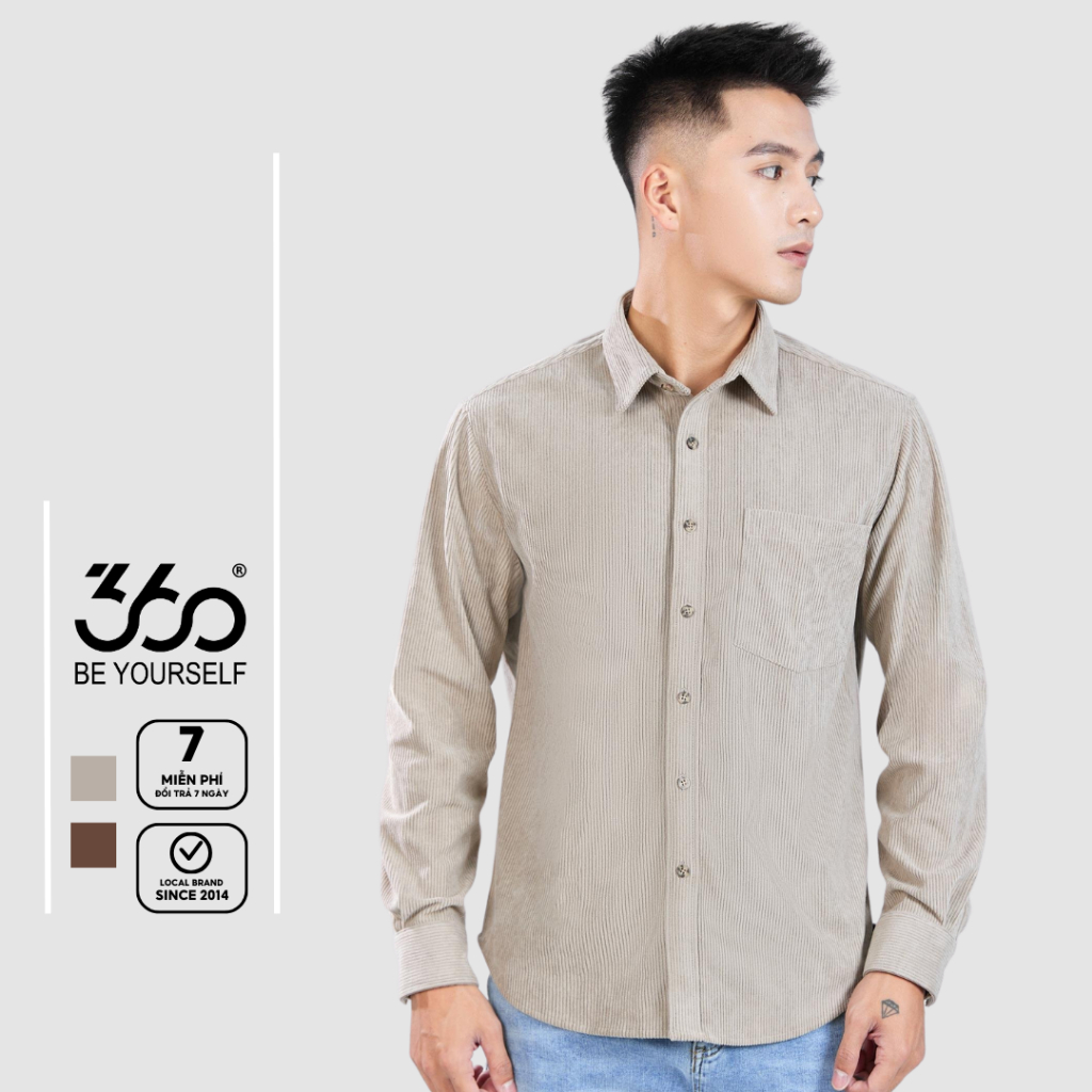 Áo sơ mi nhung tăm nam dài tay form rộng thương hiệu 360 Boutique chất liệu cao cấp - STDTK426