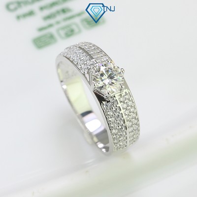 Nhẫn bạc nam Moissanite 6ly kèm thẻ tra cứu đá,  trụ đá 6 chấu xi bạch kim cao cấp NNAM0080 - Trang Sức TNJ