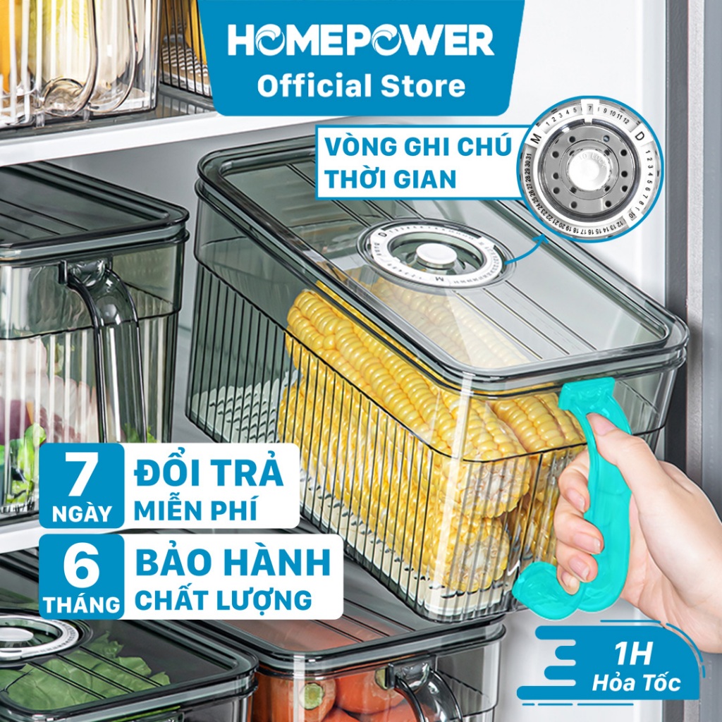 Hộp Đựng Thực Phẩm Tủ Lạnh Cao Cấp Có Tay Cầm Tiện Lợi Homepower HTC - Chất Liệu Cao Cấp, An Toàn Sức Khỏe