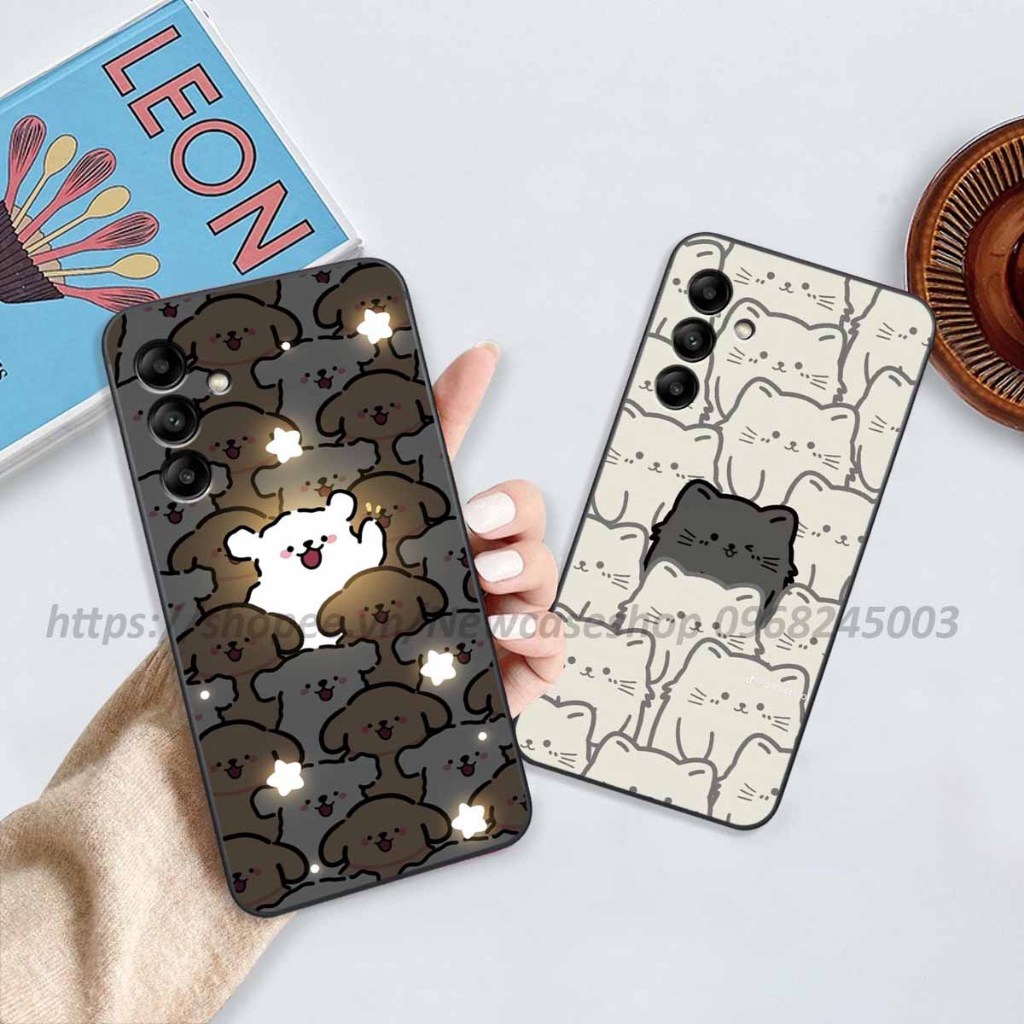 Ốp Samsung A04S / A05S / A14 / A24 / A34 5G viền vuông hình gấu dâu lotso,shin,gấu trúc cute dễ thương