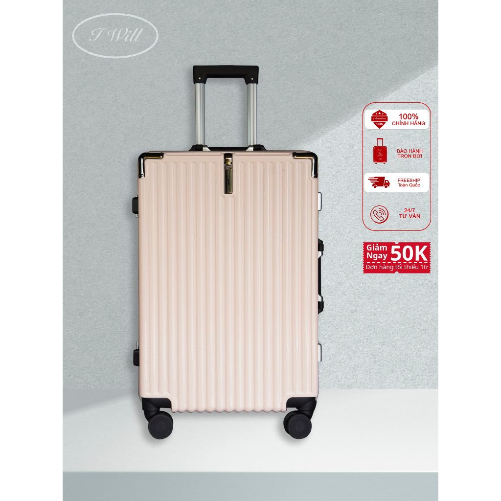 Vali khung nhôm 2 size 21/25 chất liệu nhựa ABS + PC màu hồng phấn