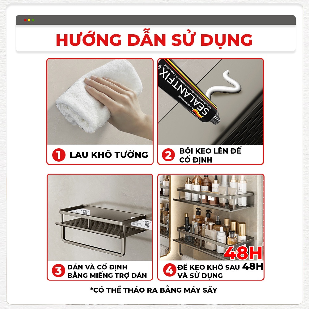 Kệ để đồ nhà tắm dán tường ENOMAX đa năng tiện lợi, để đồ phòng tắm gọn gàng, chất liệu nhôm hàng chống gỉ cao cấp