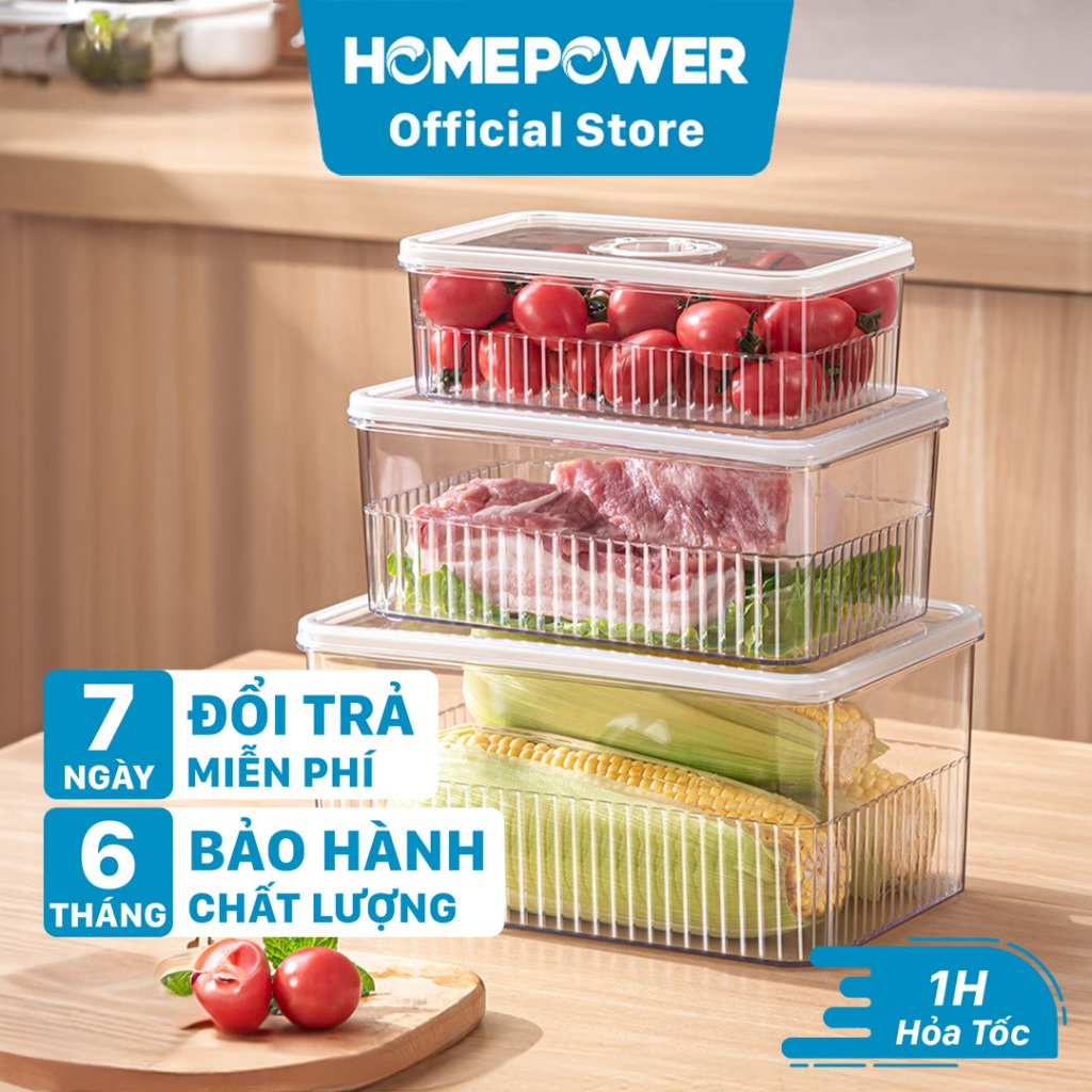 Set 3 Hộp Nhựa Đựng Thực Phẩm Ngăn Đá Tủ Lạnh Homepower - Có Vòng Ghi Chú Thời Gian Thông Minh