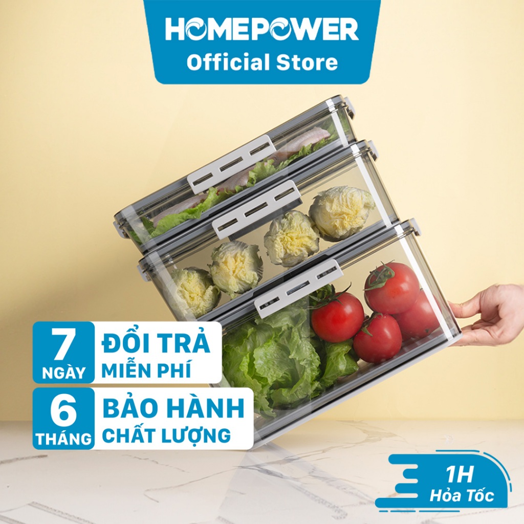 Hộp Đựng Thực Phẩm Tách Nước Hình Chữ Nhật Homepower HCN-VX - Vòng Ghi Chú Thời Gian Bảo Quản Tiện Lợi