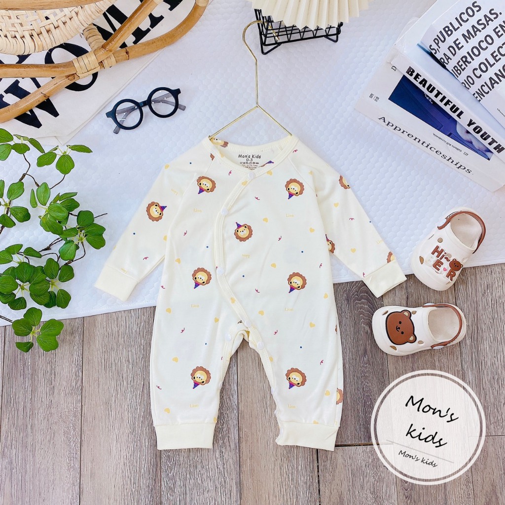 Body Nỉ Liền Thân Mon's Kids Thu Đông Mềm Mại, Họa Tiết Dễ Thương Cho Bé Từ 3-9kg