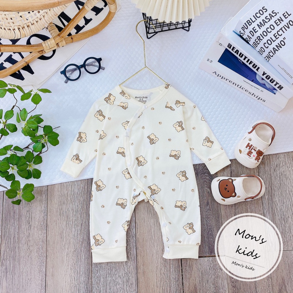 Body Nỉ Liền Thân Mon's Kids Thu Đông Mềm Mại, Họa Tiết Dễ Thương Cho Bé Từ 3-9kg