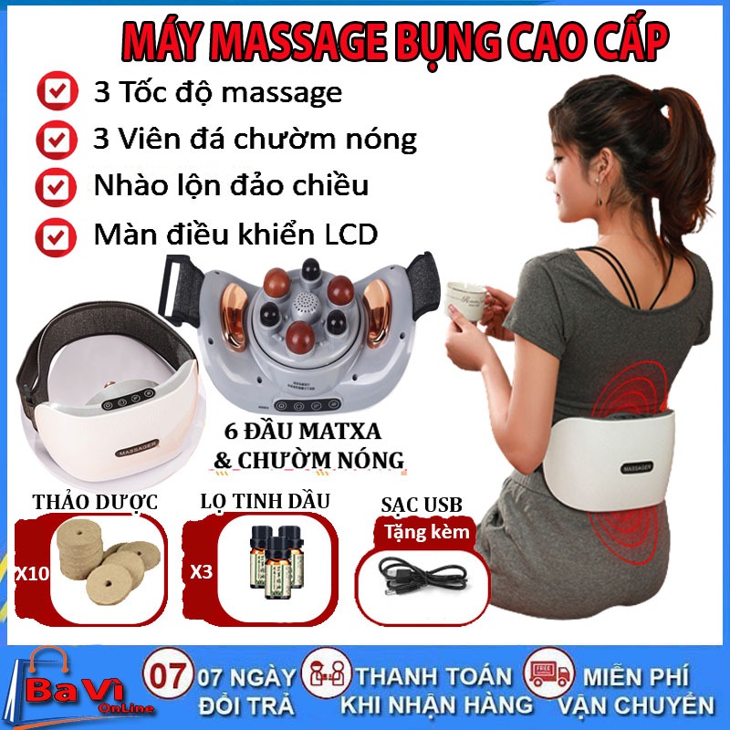 Máy Massage Bụng Đa Năng 3 Chế Độ, Đai Mát Xa Bụng Tinh Dầu Thảo Dược Chườm Nóng Giúp Giảm Mỡ Bụng, Chân Đùi, Vùng Lưng