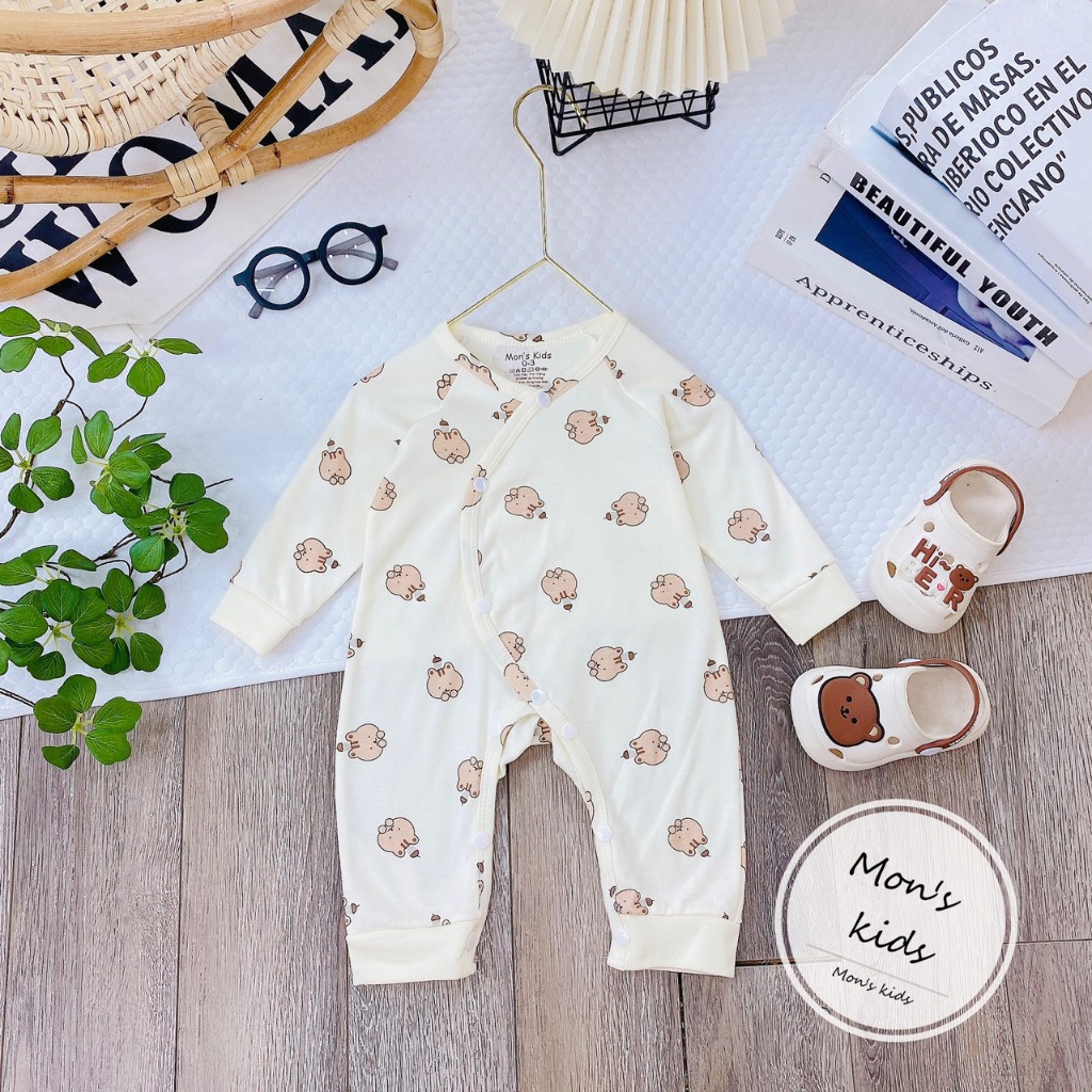 Body Nỉ Liền Thân Mon's Kids Thu Đông Mềm Mại, Họa Tiết Dễ Thương Cho Bé Từ 3-9kg