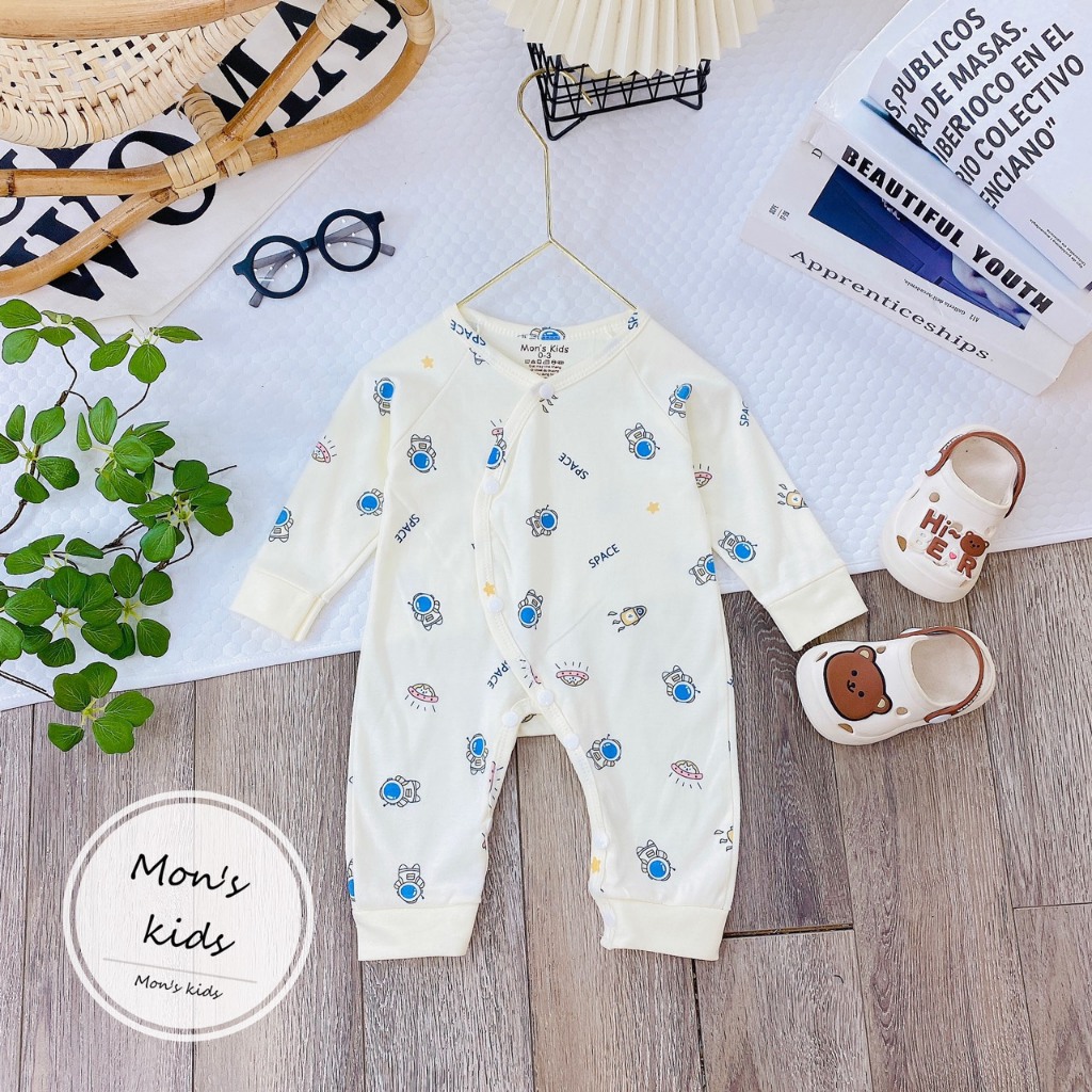 Body Nỉ Liền Thân Mon's Kids Thu Đông Mềm Mại, Họa Tiết Dễ Thương Cho Bé Từ 3-9kg