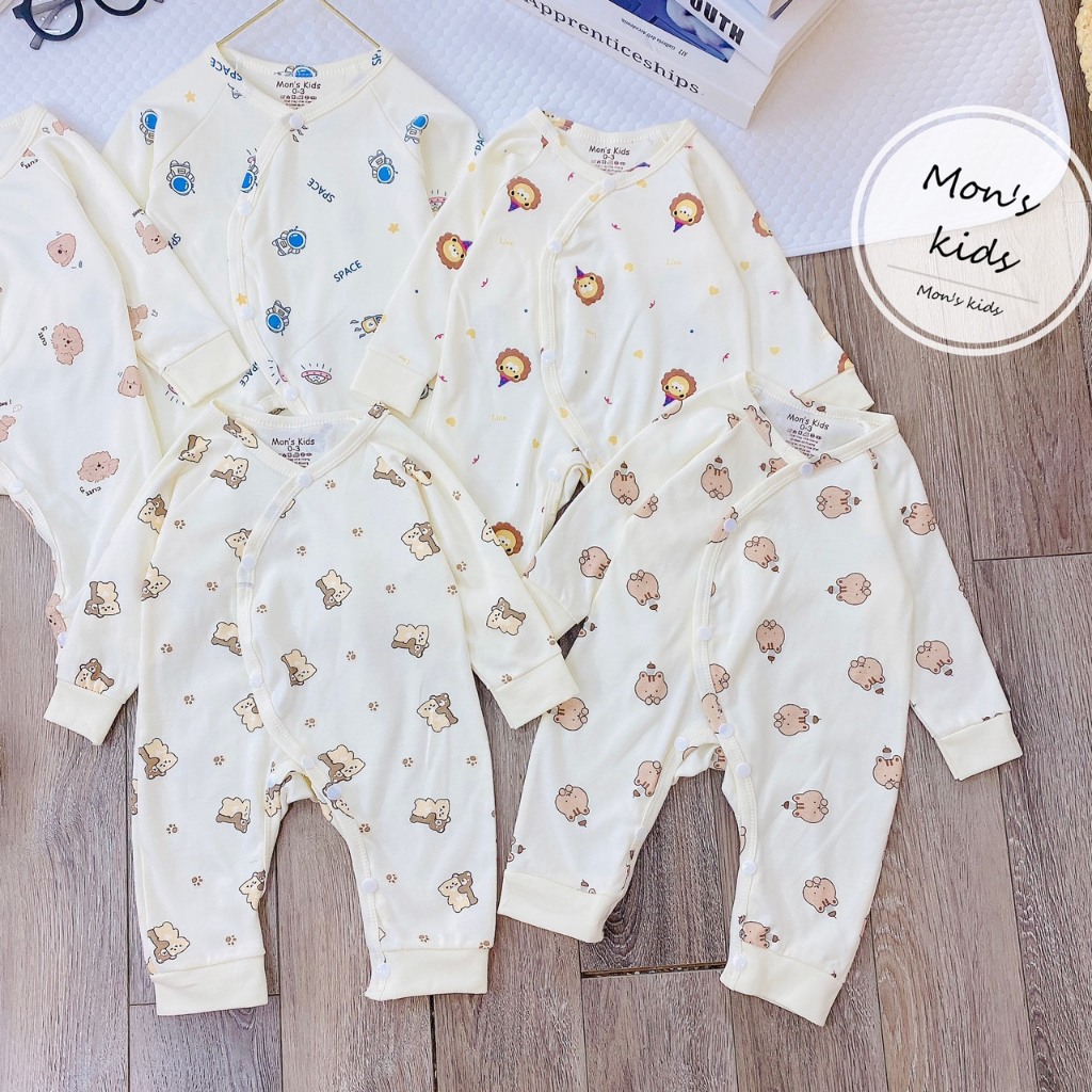 Body Nỉ Liền Thân Mon's Kids Thu Đông Mềm Mại, Họa Tiết Dễ Thương Cho Bé Từ 3-9kg