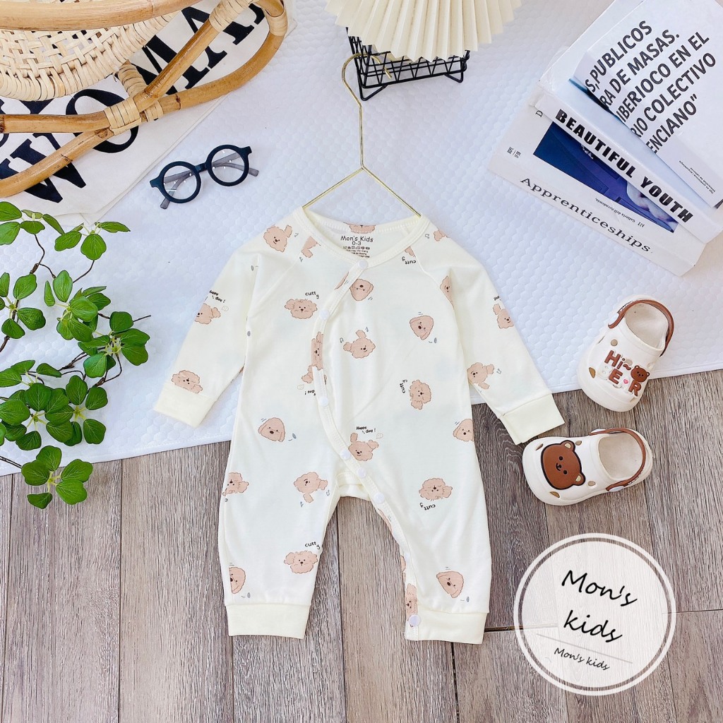 Body Nỉ Liền Thân Mon's Kids Thu Đông Mềm Mại, Họa Tiết Dễ Thương Cho Bé Từ 3-9kg