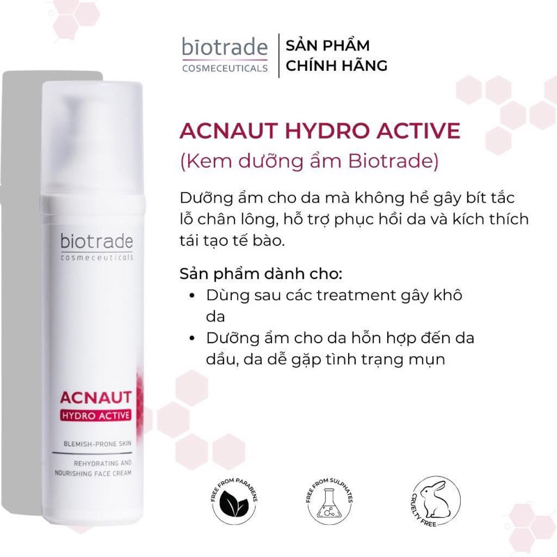 Kem dưỡng ẩm dành cho da dầu mụn Biotrade Acnaut Hydro Active Face Cream